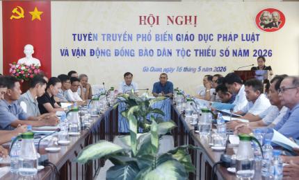 Toàn cảnh đại biểu tham dự hội nghị tại Hội trường UBND xã Gò Quao